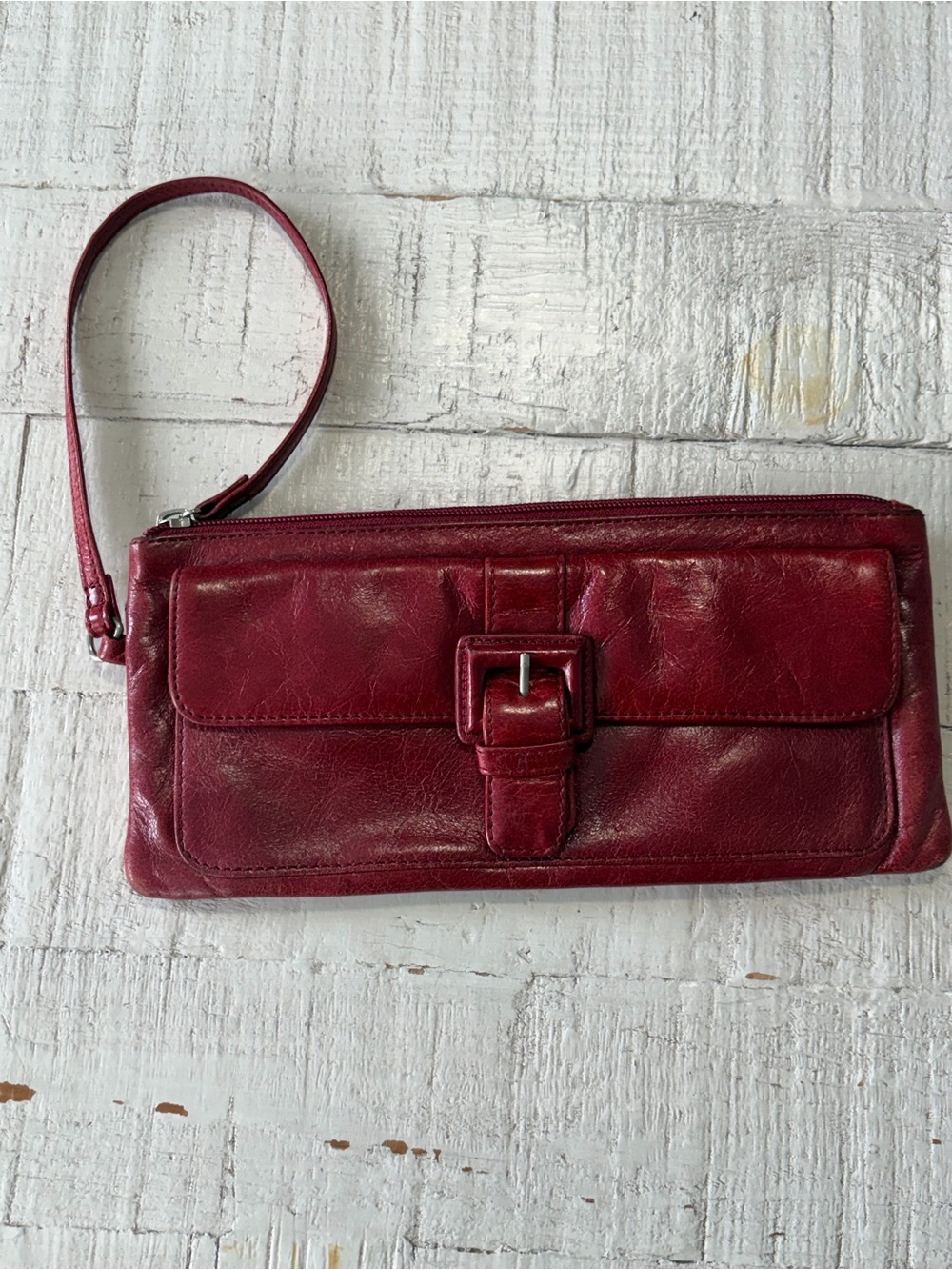 Hobo International Red Leather Wristlet Clutch Wallet Purse
